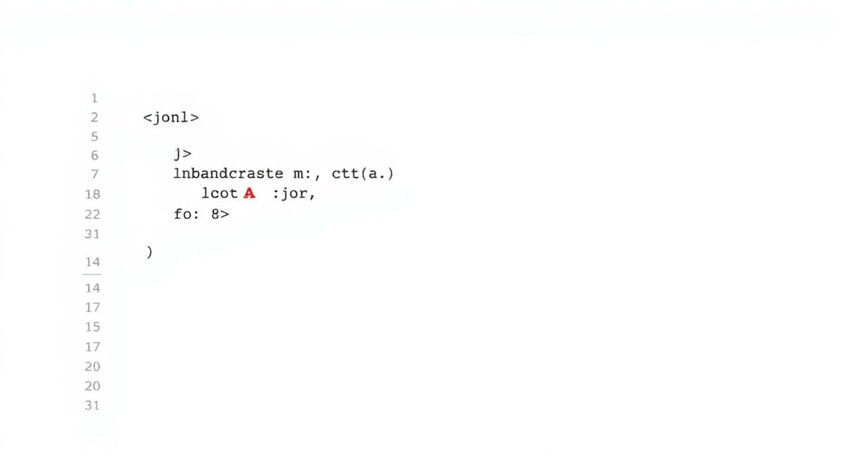 An indented JSON document in a code pane with a syntax error highlighted on one line.