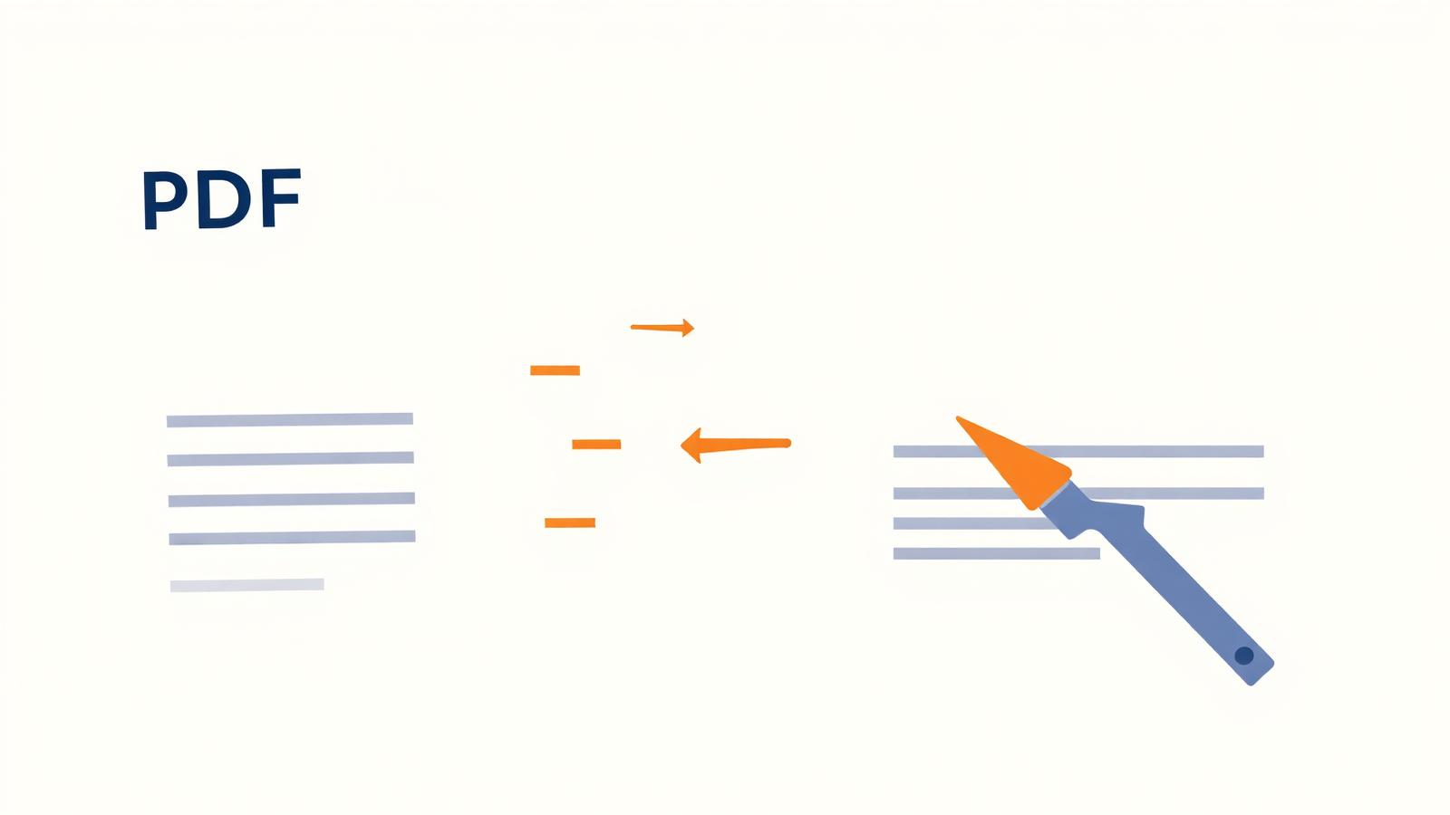 Illustration of a PDF document turning into an editable word processor document with a cursor and text lines.