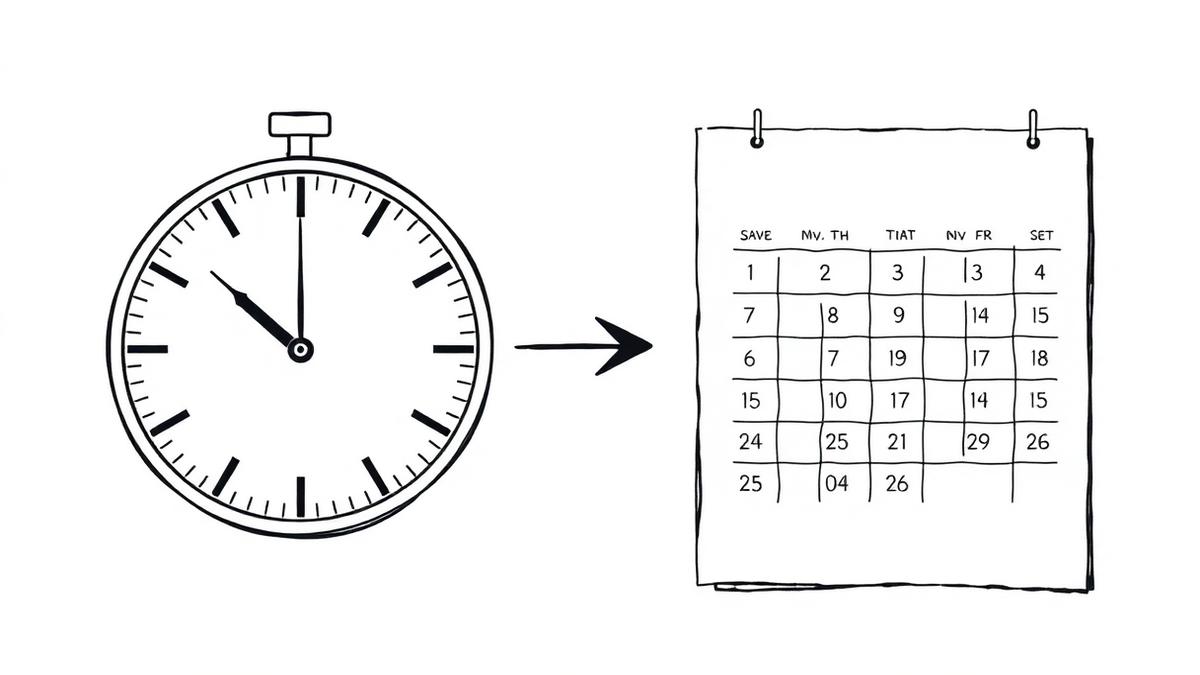 A clock face with an arrow pointing to a calendar page, representing epoch time converted to a date.