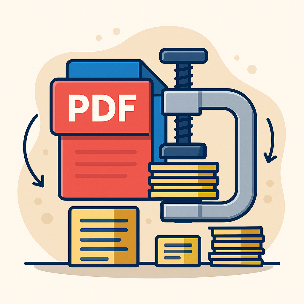 Illustration of compressing a PDF file with a clamp