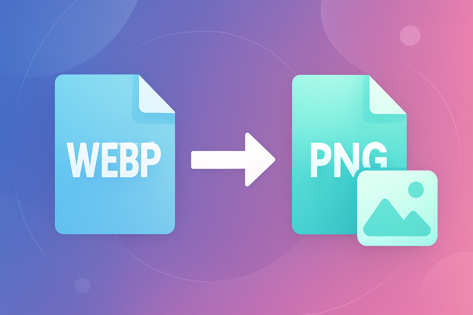 Illustration showing a WebP file converting into a PNG file with arrow
